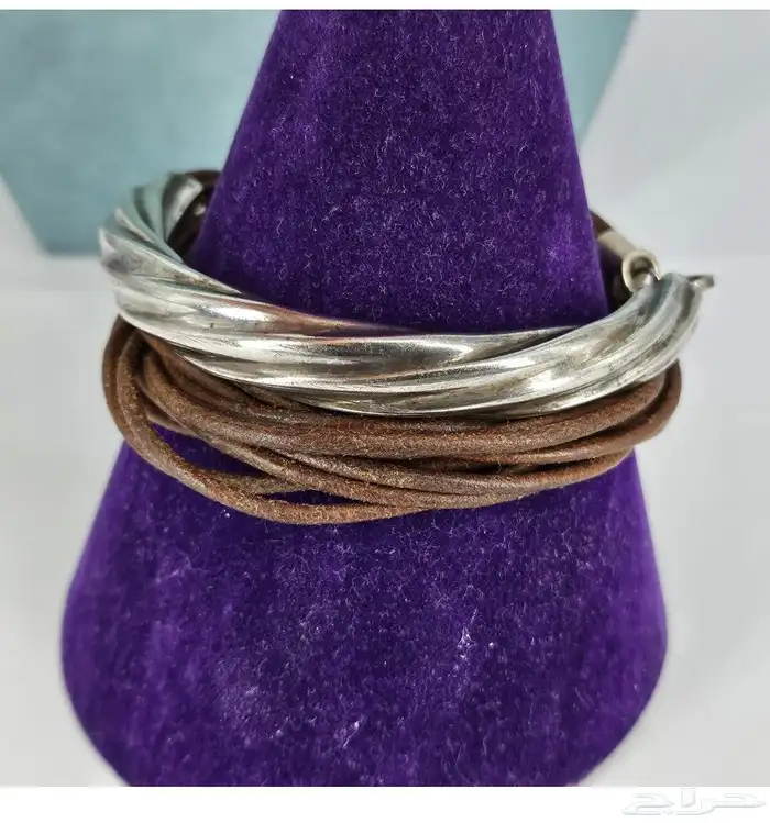 سوار اسوارة من الفضة الأصلية وشرائط الجلد الطبيعي 1