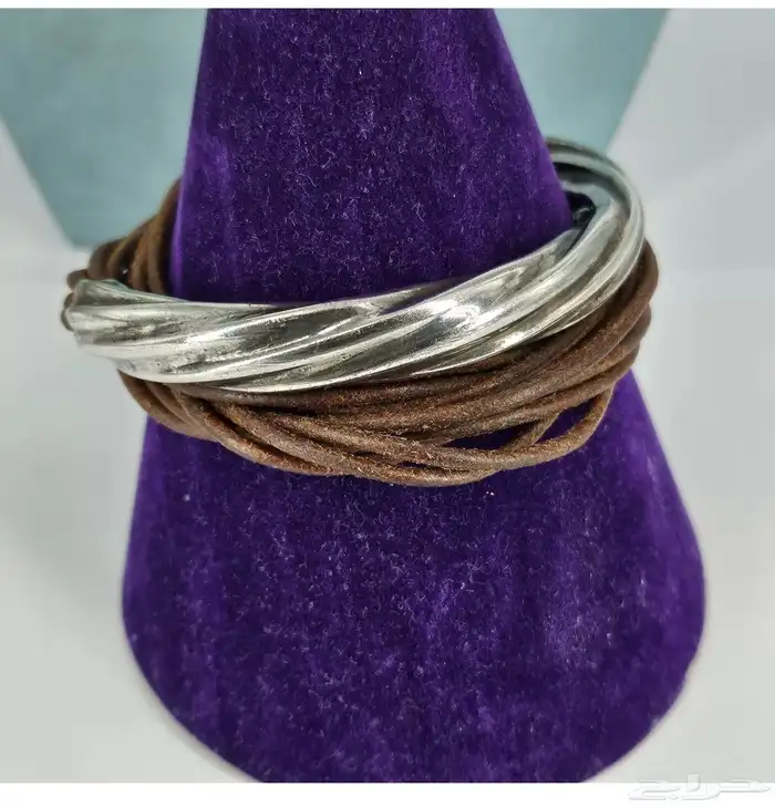 سوار اسوارة من الفضة الأصلية وشرائط الجلد الطبيعي 0