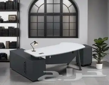 مكاتب ابيض واسود مودرن طاولة اجتماع محطات عمل ورك ستيشن كنب 24