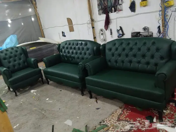 جديد اثاث كنب مكتبي جلد فخم (وطقم كنبات وطني تفصيل في ورشة) 5