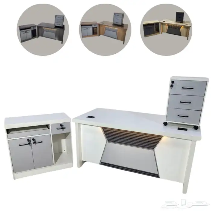 مكتب ابيض و رصاصي طقم مودرن فخم ورك ستيشن طاولة اجتماع كنب 60