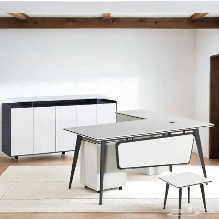 مكتب ابيض و رصاصي طقم مودرن فخم ورك ستيشن طاولة اجتماع كنب 58
