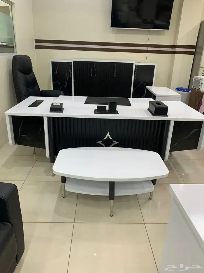 مكتب ابيض و رصاصي طقم مودرن فخم ورك ستيشن طاولة اجتماع كنب 4