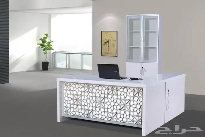 مكتب ابيض و رصاصي طقم مودرن فخم ورك ستيشن طاولة اجتماع كنب 0