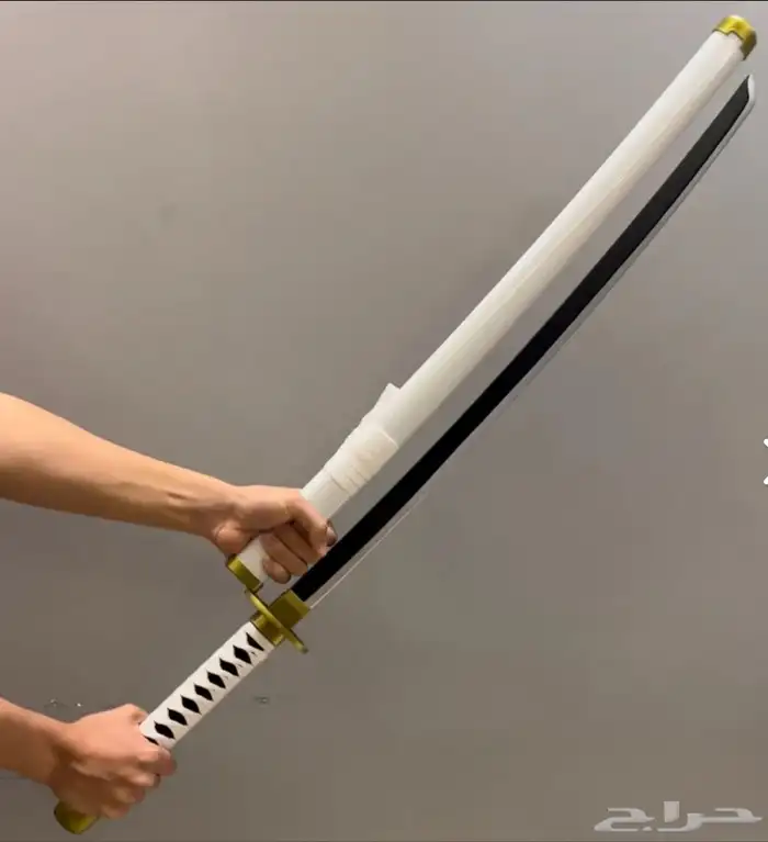 سيف ساموراي ابيض خشبي قوي طوله 102cm مع قاعدة 3 سيوف 3