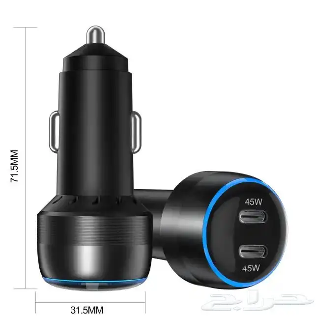 مدخل شاحن سياره 90W مدخلين تايب سي بقدر 45 واط لكل منفذ 1