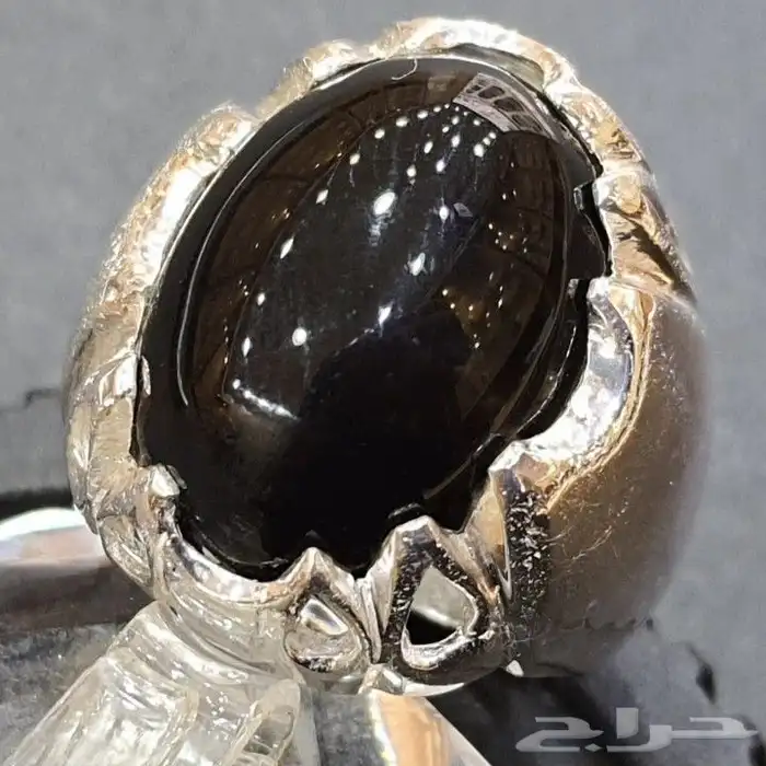خاتم عقيق يماني اسود كابشون 4