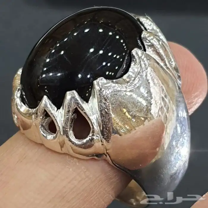 خاتم عقيق يماني اسود كابشون 3