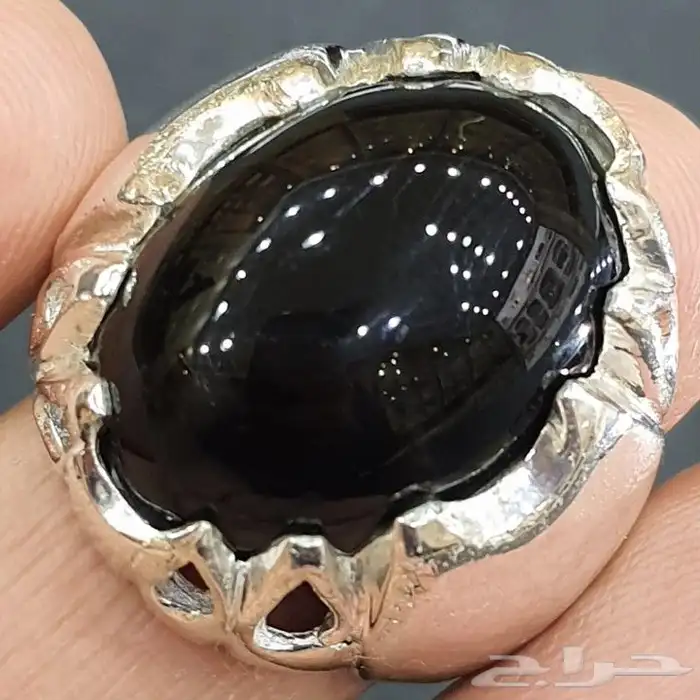 خاتم عقيق يماني اسود كابشون 0