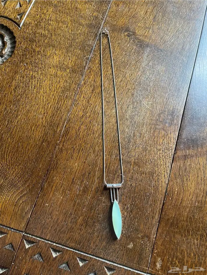 عقد قلادة (سلسال وتعليقة) من الفضة بحجر العقيق الأخضر 2