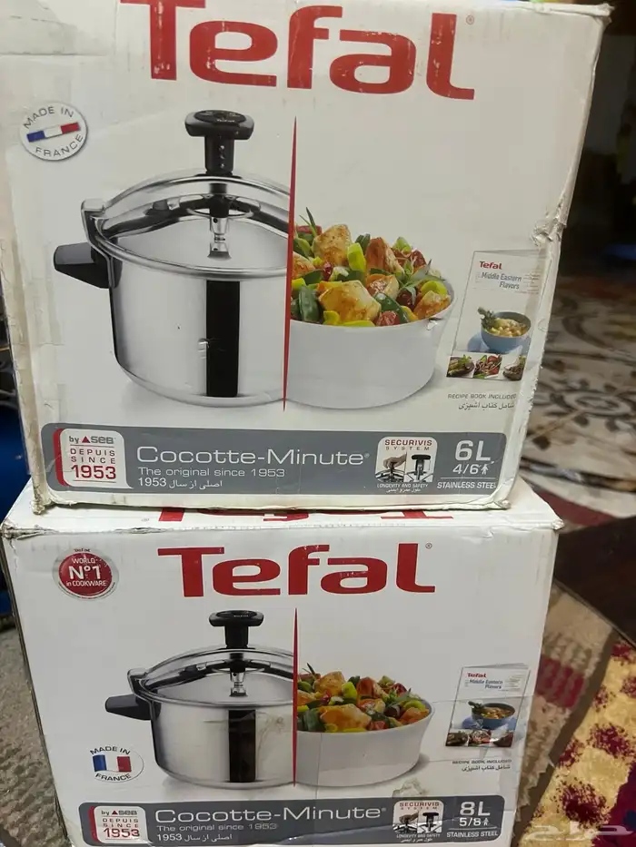 طقم قدور ضغط 6 و8 تيفال فرنسي أصلي جديدة بكراتينها لم تستخدم 0