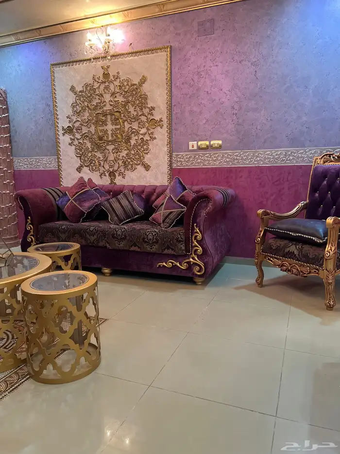 طقم كنب 12 قطعة كبير مع طاولاته مع الستائر 5