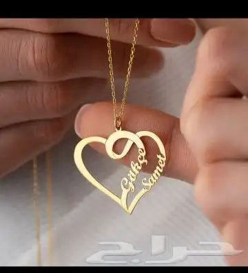سلاسل ب الاسم داخل قلب مطلي ذهب عيار 21 3
