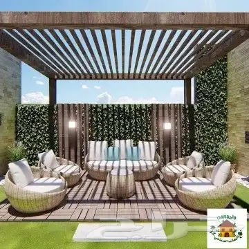 تنسيق حدائق وتصميم مظلات وجلسات وتركيب تكسيات خار وتيل طبيعي 13