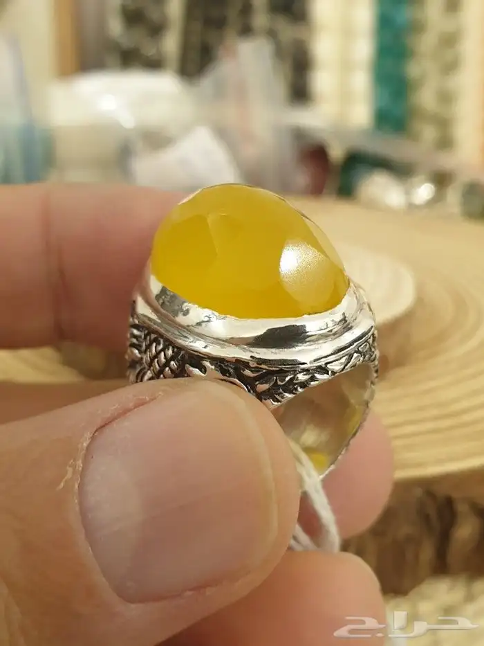 خاتم عقيق يماني اصفر شرف الشمس 12