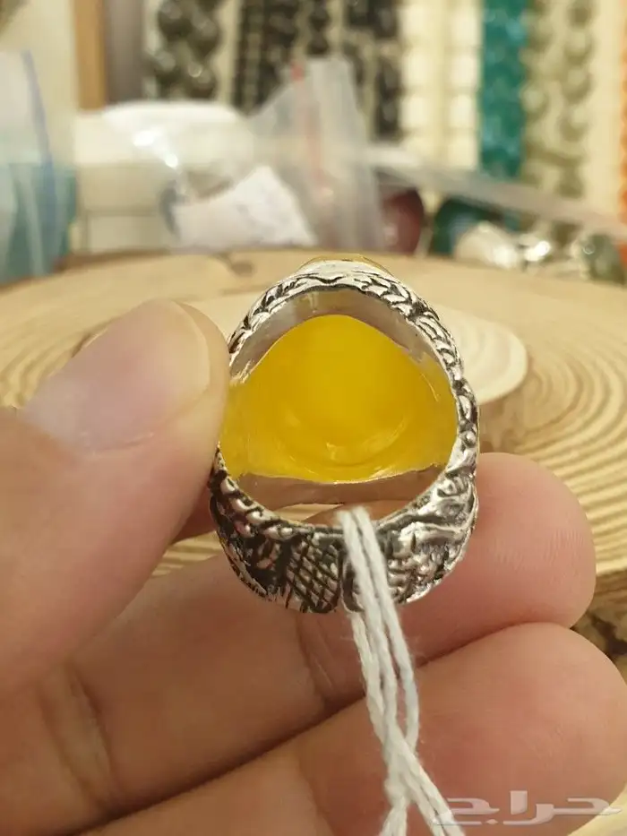 خاتم عقيق يماني اصفر شرف الشمس 14