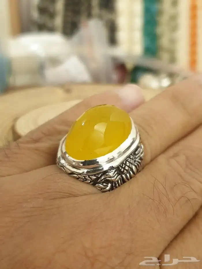 خاتم عقيق يماني اصفر شرف الشمس 8