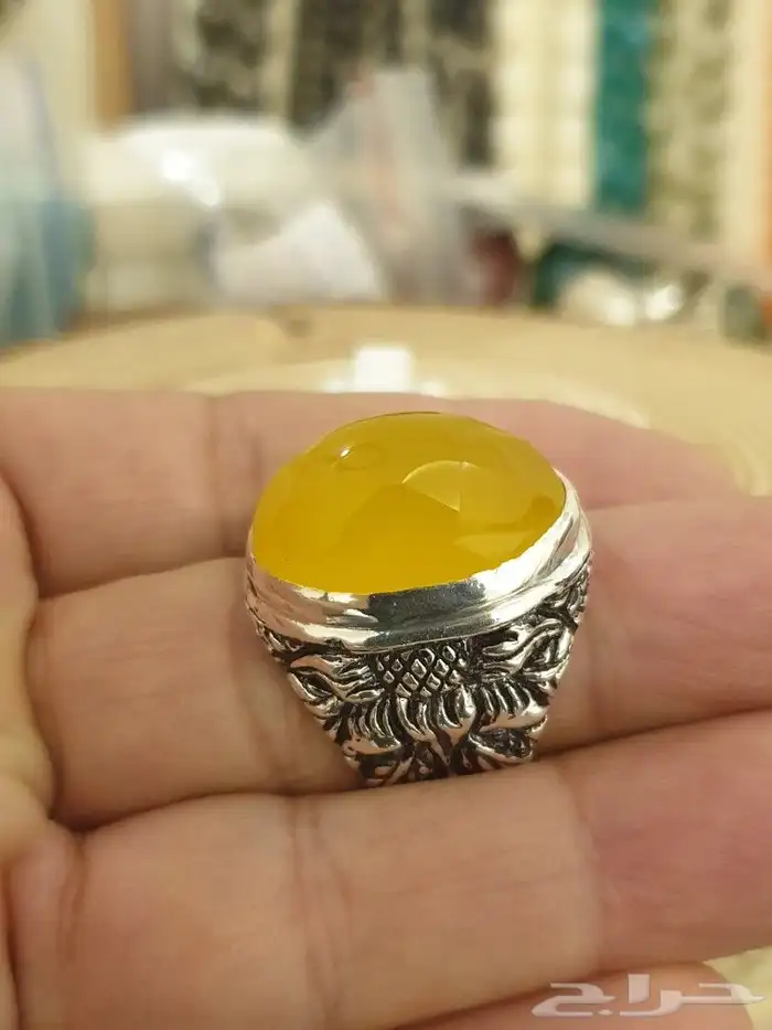 خاتم عقيق يماني اصفر شرف الشمس 13