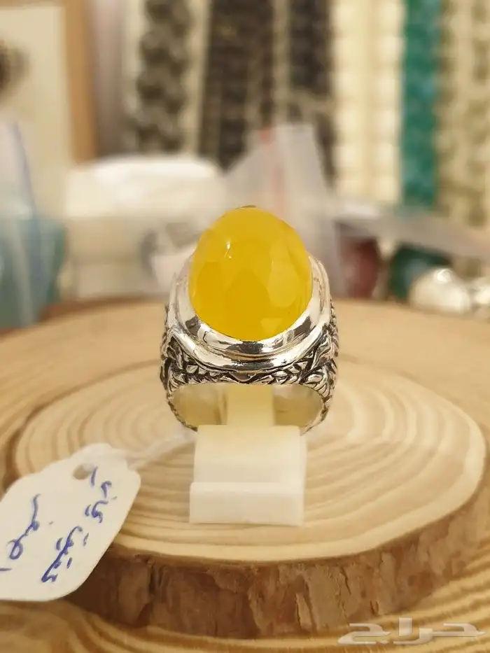 خاتم عقيق يماني اصفر شرف الشمس 4
