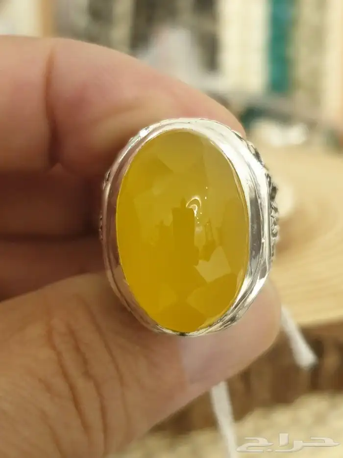 خاتم عقيق يماني اصفر شرف الشمس 17