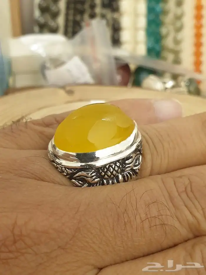 خاتم عقيق يماني اصفر شرف الشمس 5