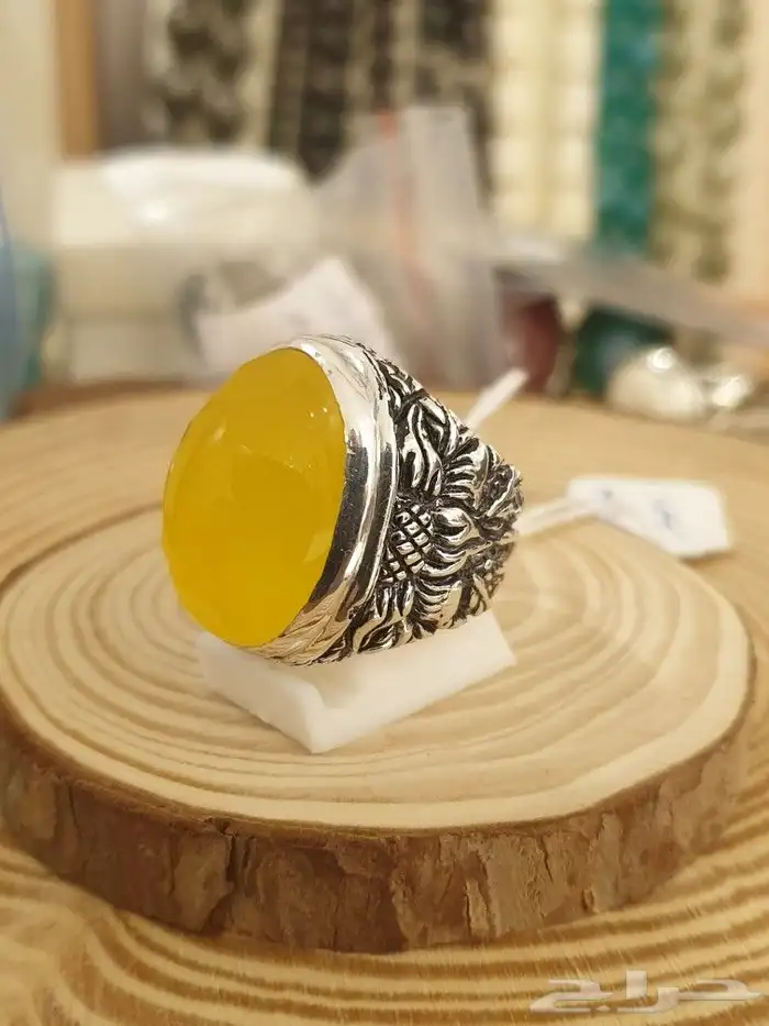 خاتم عقيق يماني اصفر شرف الشمس 9