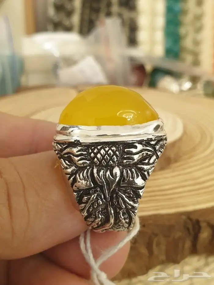 خاتم عقيق يماني اصفر شرف الشمس 10