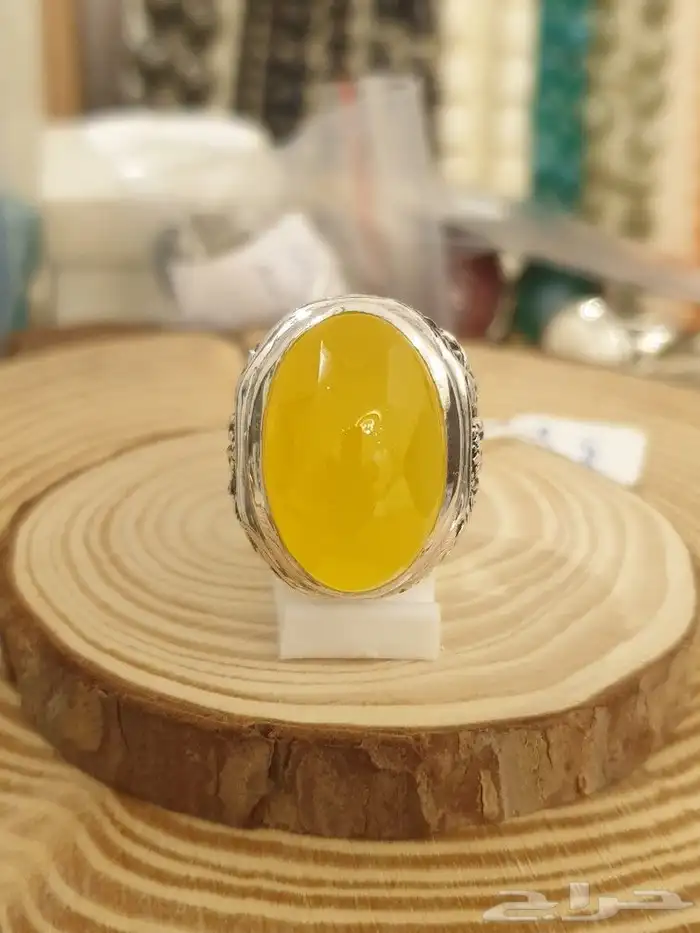 خاتم عقيق يماني اصفر شرف الشمس 7