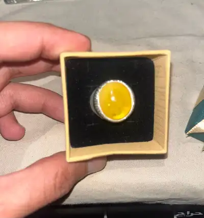 خاتم كهرمان بولندي شغل يدوي فضة 950 وزنه 15 g 1