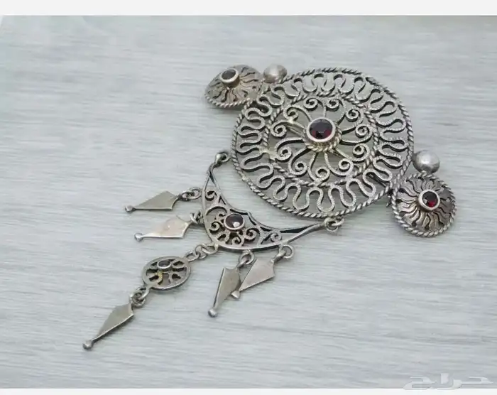 بروش دبوس فضة مختومة بحجر عقيق الغارنيت 0