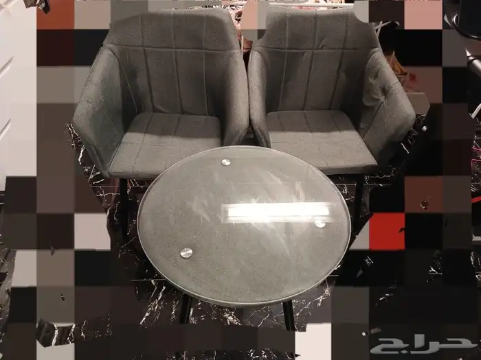 كرسيين مع طاولة زجاج مقاس كبير 0