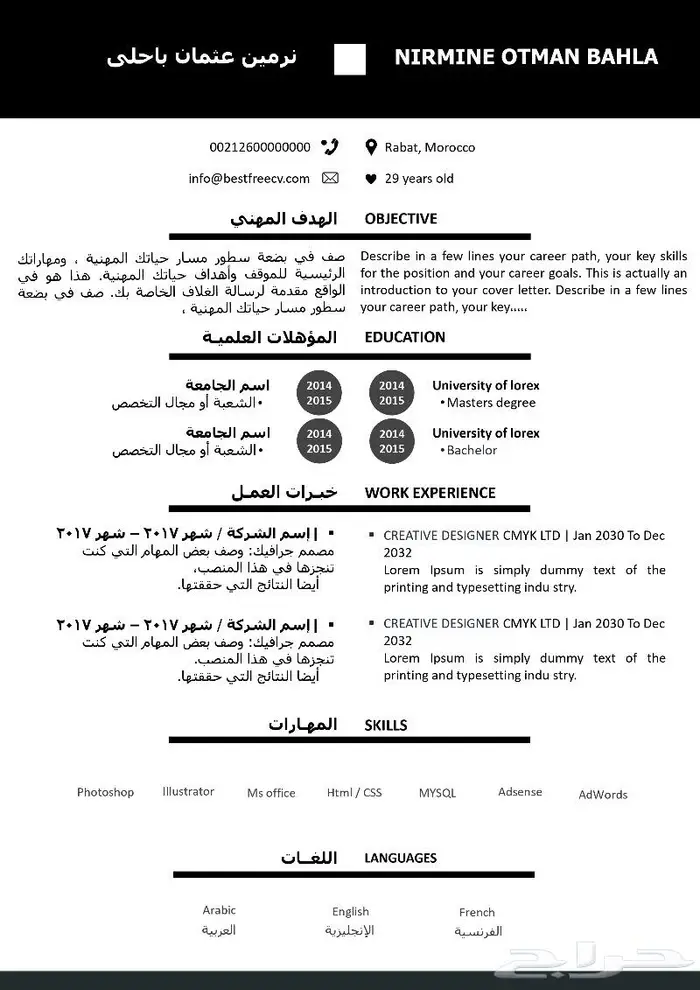 تصميم سيرة ذاتية باللغة العربية والانجليزية باحتراف 0