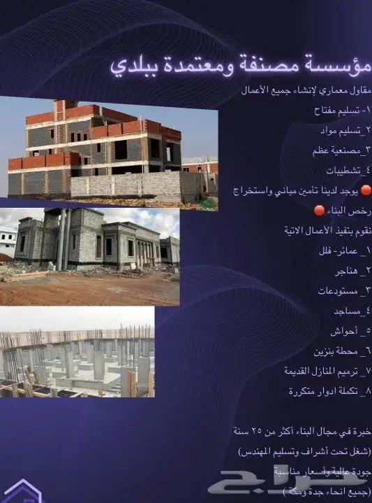 مقاول معماري مؤسسة مصنفة ومعتمده ببلدي 0