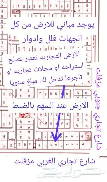 ارض تجاريه شارع مزفلت للبيع مخط القحمة ابوعريش انا المالك 0