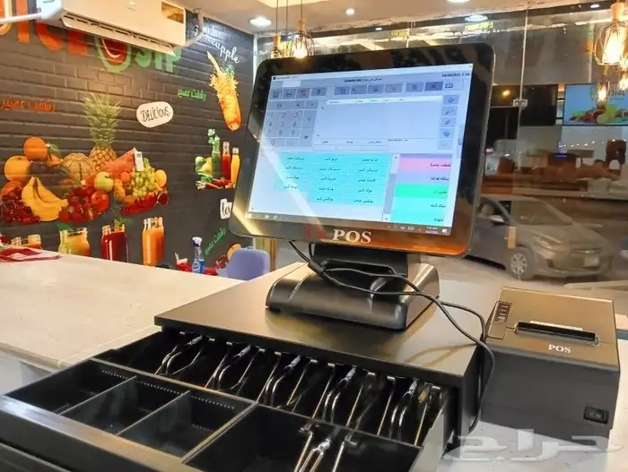 جهاز كاشير مع اغراضه ل مطعم كافي تموينات مغسلة مشغل حلاق 0