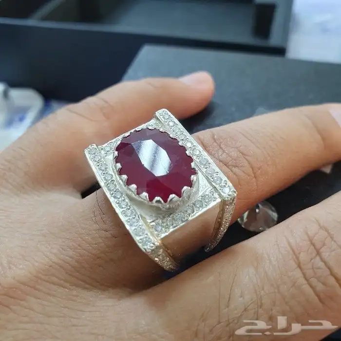 خاتم ياقوت افريقيا موزمبيق درجة اولي مرصع الماس فضة 0