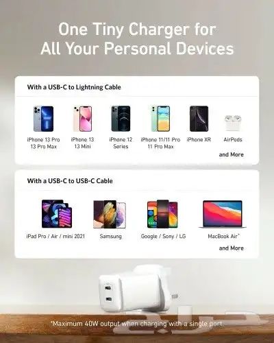شاحن جداري انكر نانو برو بقوة 40 واط بمنفذين USB-C - ابيض 2