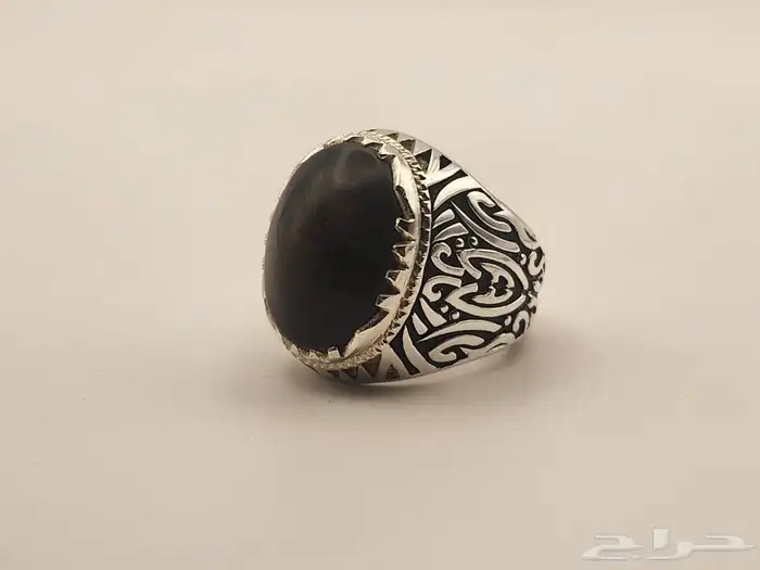 خاتم فضه حجر دم صياغه الشريف مقاس 19 عربي 0