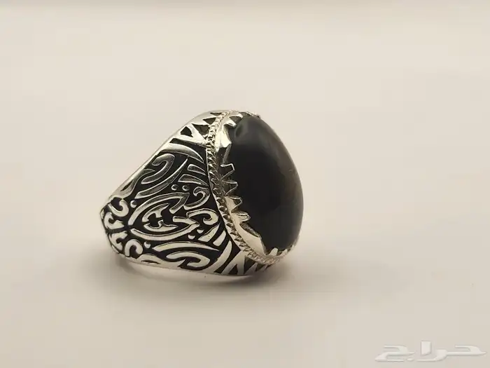 خاتم فضه حجر دم صياغه الشريف مقاس 19 عربي 1