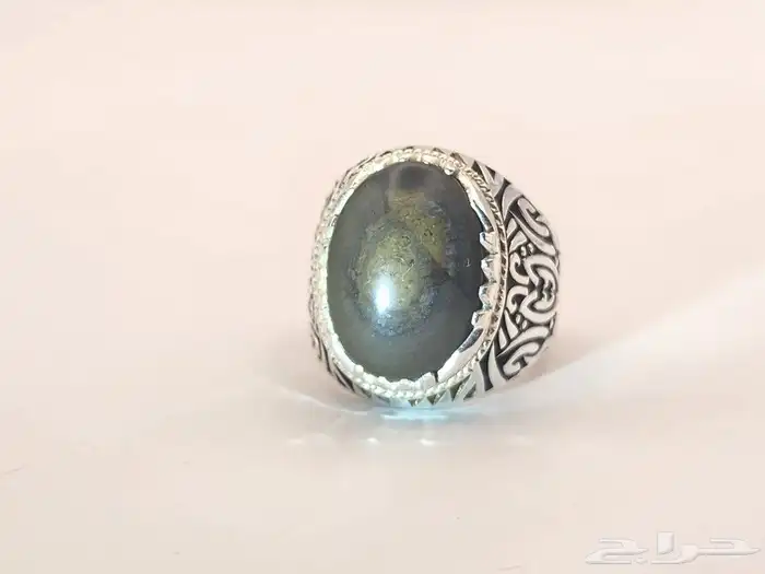 خاتم فضه حجر دم صياغه الشريف مقاس 19 عربي 4