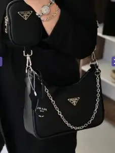 حقيبة نسائية برادا مع اكسسواراتها من قماش فاخر 12