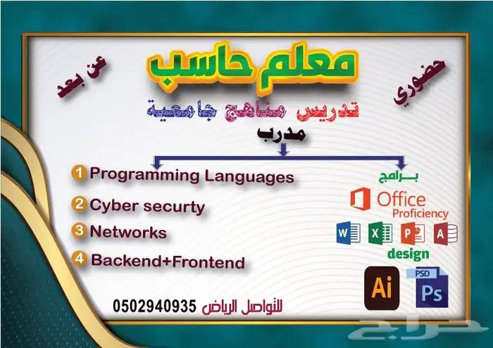 معلم حاسب جميع المراحل التعليمية حضوري او عن بعد 0