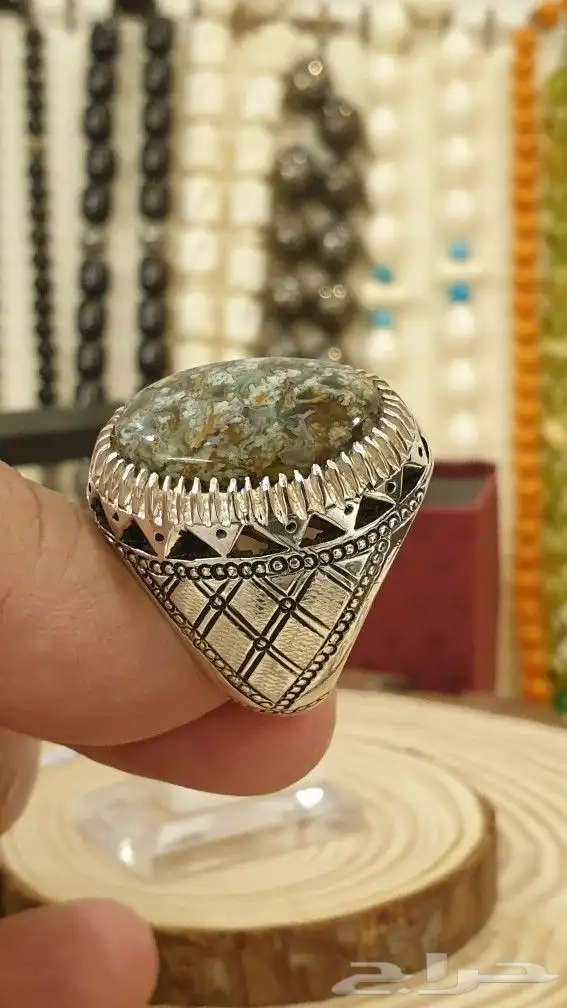 خاتم عقيق يماني طحلبي مميز جدا 6