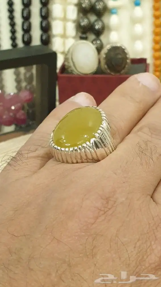 خاتم عقيق يماني اصفر ليموني صياغة غلام 2