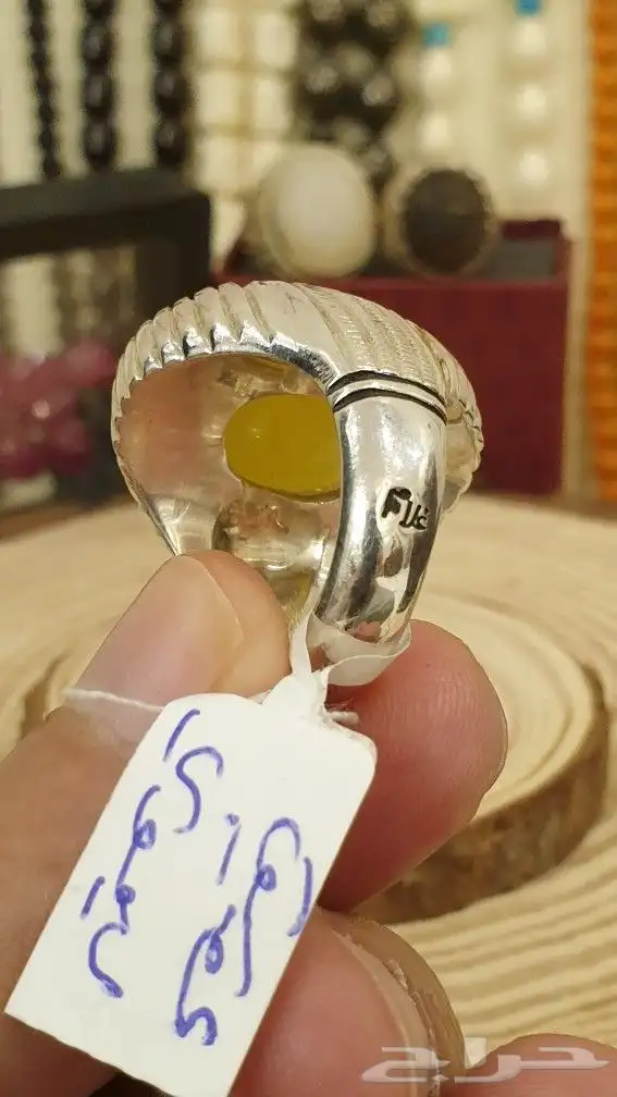 خاتم عقيق يماني اصفر ليموني صياغة غلام 4