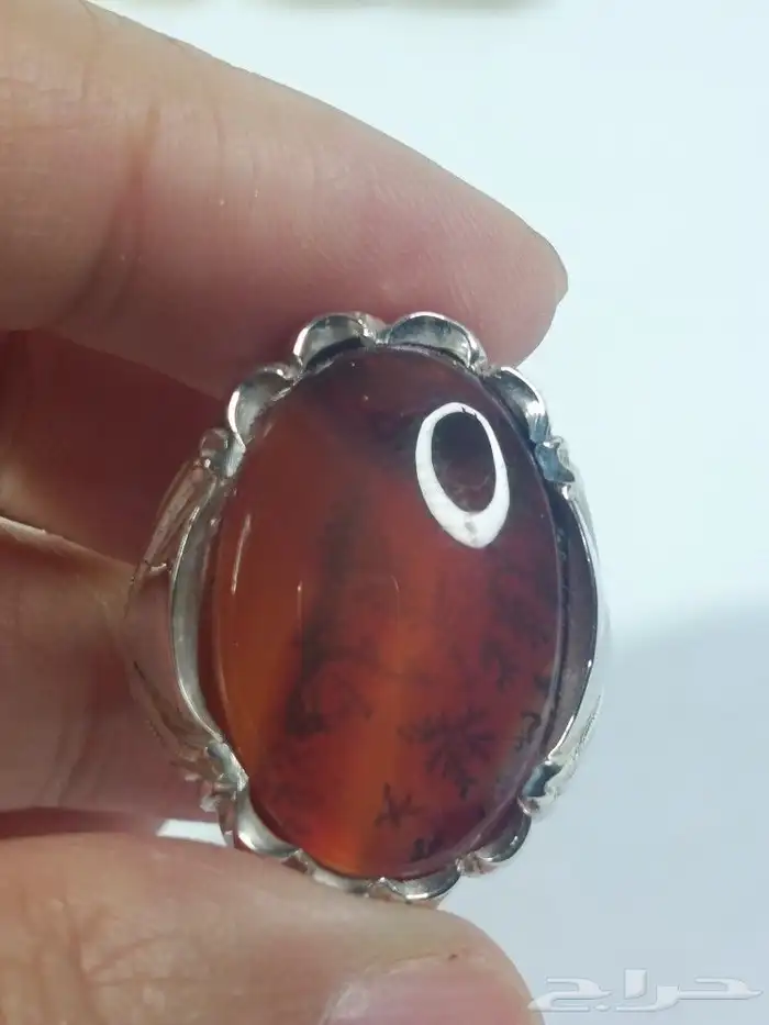 خاتم عقيق يمني شجري فاخر فضة 925 7