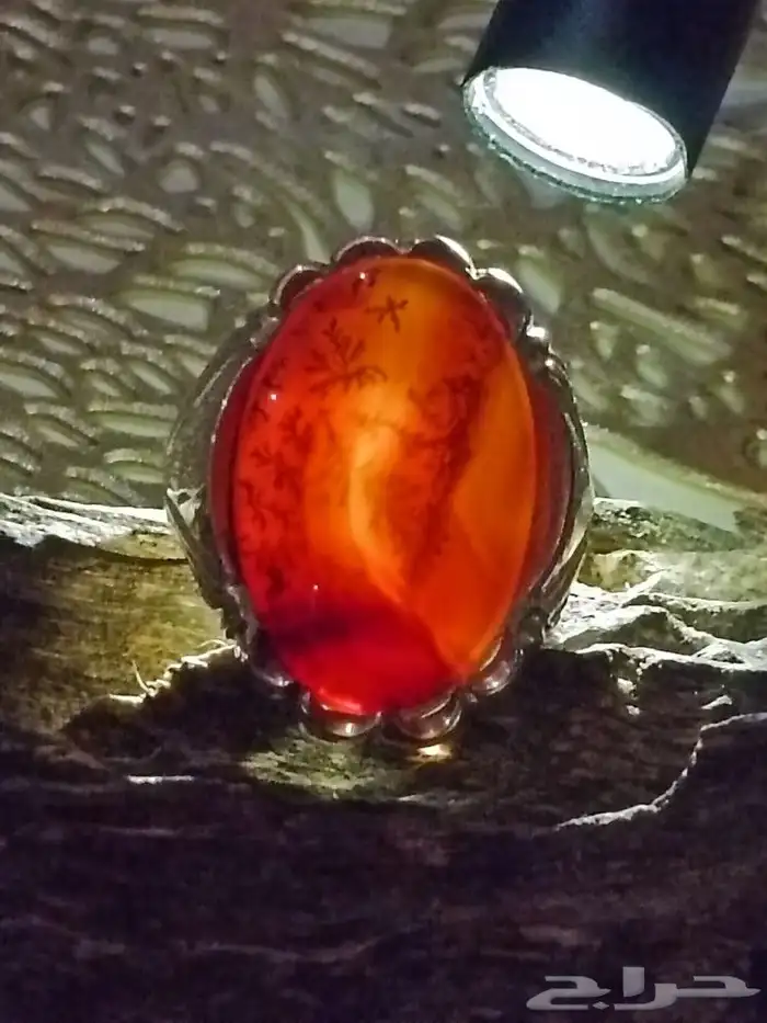 خاتم عقيق يمني شجري فاخر فضة 925 0