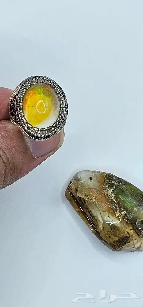 خاتم رجالي فضة بحجر الأوبال 3