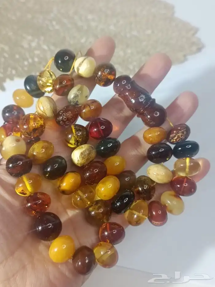 سبحة كهرمان بلطيقي طبيعي حر ماكنتوش قديم قص يدوي 6