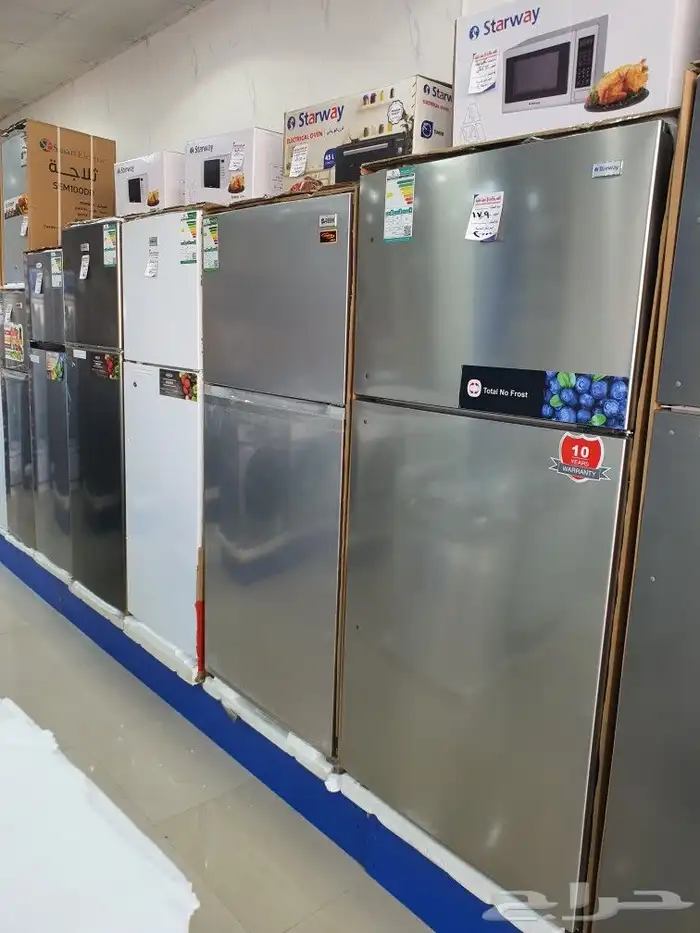 ثلاجات ثلاجه بابين باب واحد كبيره وسط ثلاجة صغيرة استيل ابيض 0